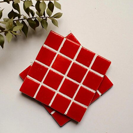 Mozaik Bardak Altlığı-2li Set-Kırmızı