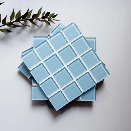 Mozaik Bardak Altlığı-4lü Set-Bebe Mavi