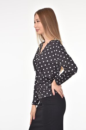 DRR Moda Mikro Kumaş V-Yaka Yıldız Desenli Bluz