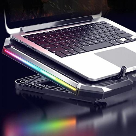 Polham Yükseklik Ayarlı Fanlı Notebook Soğutucu, RGB Led Işıklı Laptop Soğutucu, 6 Adet Fanlı