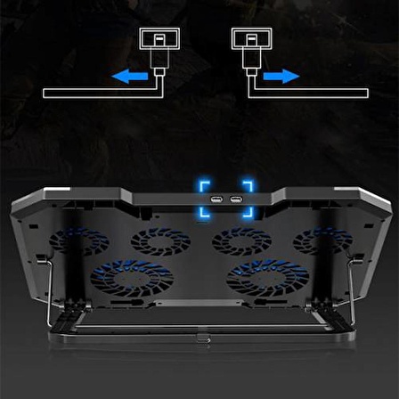 Polham Yükseklik Ayarlı Fanlı Notebook Soğutucu, RGB Led Işıklı Laptop Soğutucu, 6 Adet Fanlı