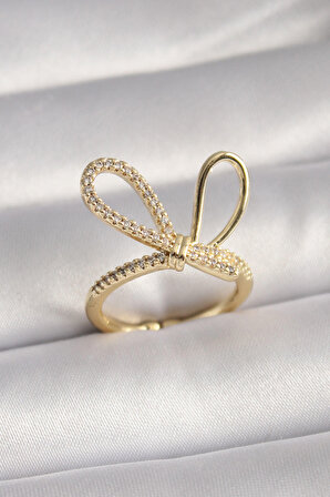 Gold Renk Zirkon Taşlı Düğüm Model Kadın Yüzük