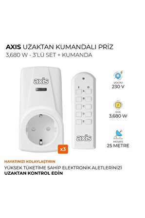 Axis 3'Lü Uzaktan Kumandalı Priz Set 3680 W