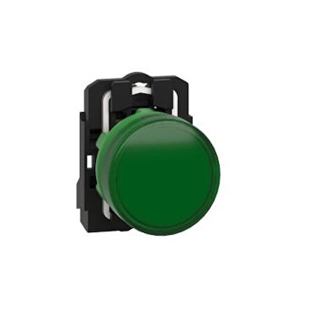 Schneider Electric XB5AVM3, 230...240V entegre LED'li yeşil eksiksiz pilot ışığı Ø22 düz lens