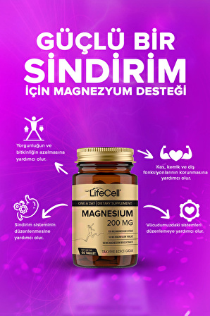 Lifecell Magnesium 200 Mg (MAGNEZYUM KOMPLEKS BİSGLİSİNAT - MALAT - SİTRAT) Takviye Edici Gıda