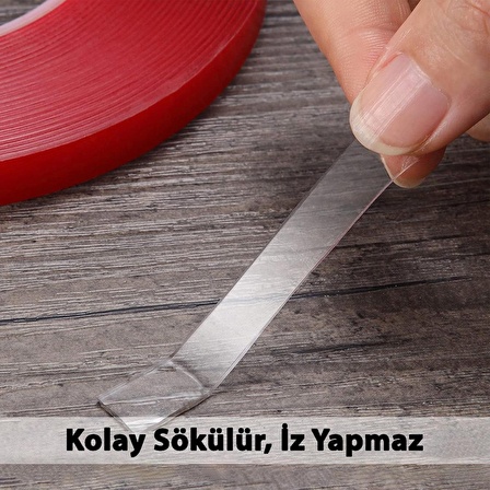 S-Dizayn Çift Taraflı Bant 10mm x 5 Metre Şeffaf Silikon VHB Bant A+Kalite