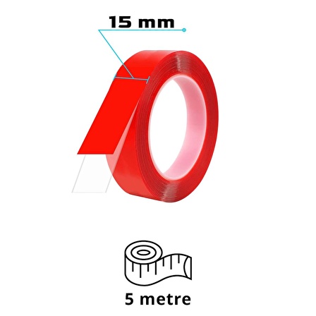 S-Dizayn Çift Taraflı Bant 15mm x 5 Metre Şeffaf Silikon VHB Bant A+Kalite