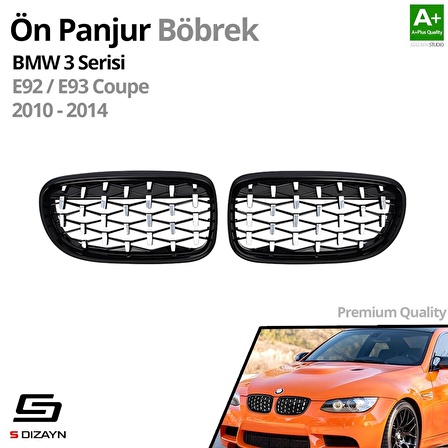 S-Dizayn Bmw 3 Serisi Coupe E92/E93 Coupe Ön Panjur Böbrek Parlak Siyah Çerçeveli Krom Diamond Model 2010-2014