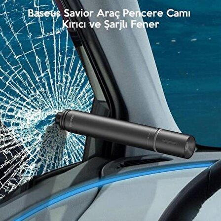 BASEUS Otomobil Pencere Cam Kırıcısı ve Şarjlı El Feneri, Acil Durum Cam Kırıcısı