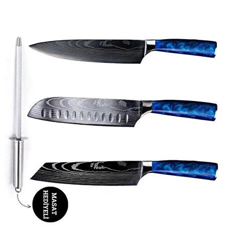 Japon Chef Bıçak Seti ( Mavi )