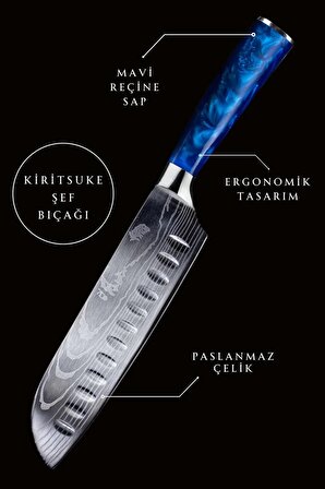 Japon Santoku Şef Bıçağı ( Mavi )