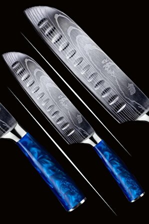 Japon Santoku Şef Bıçağı ( Mavi )