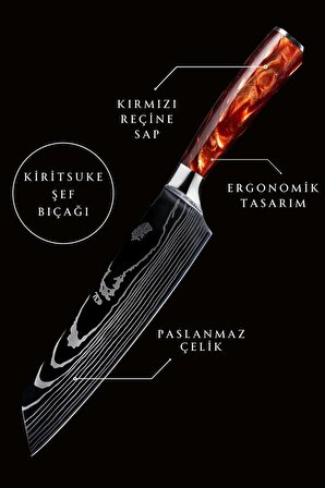 Japon Kiritsuke Şef Bıçağı ( Kırmızı Reçine Sap )