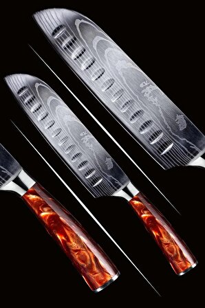 Japon Santoku Şef Bıçağı ( Kırmızı Reçine Sap )