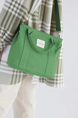 Çift Gözlü Kanvas Tote Bag Yeşil