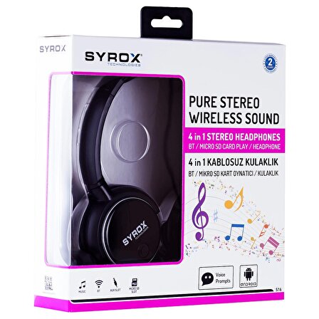 Syrox Kablosuz Hafıza Kartlı Bluetooth Kulaküstü Kulaklık S16