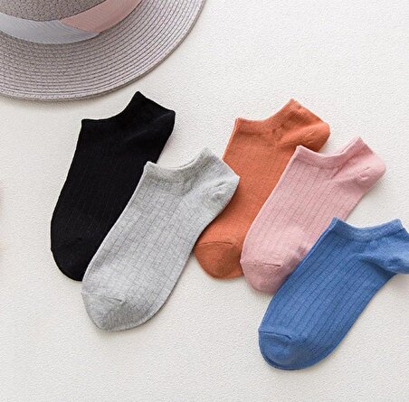 10 Çift Çok Renkli Derbili Patik Çorap Pamuklu