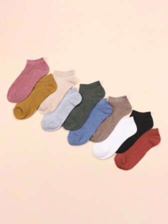 10 Çift Çok Renkli Derbili Patik Çorap Pamuklu