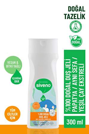 Siveno %100 Doğal Duş Jeli Sebum Dengeleyici Rahatlatıcı Aynısefa Papatya Yeşilçay Vegan 300 ml