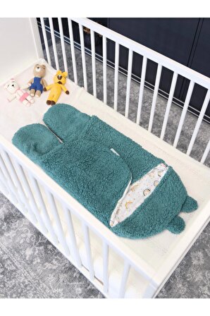 Erkek/kız 4-7 Ay Bebek Dış Kundak Uyku Tulumu Su Yeşili Peluş/welsoft Battaniye