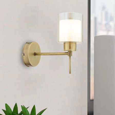 Apliqa Çift Cam Metal Modern Banyo - Yatak Odası Duvar - Yatak Başı Gold Aplik 