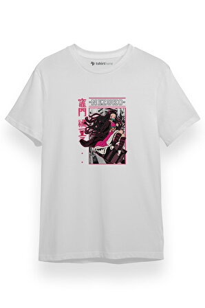 Demon Slayer Anime Nezuko Poster Beyaz Kısa kol Erkek Tshirt