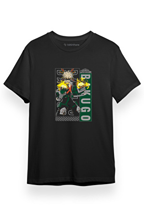 My Hero Academia Anime Kacchan Katsuki Bakugo Art Siyah Kısa kol Erkek Tshirt