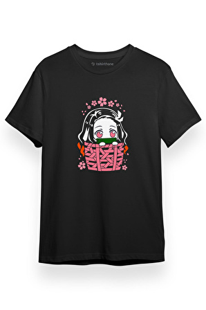 Demon Slayer Anime Cute Nezuko Siyah Kısa kol Erkek Tshirt