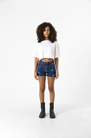 Basic Beyaz Oversize Crop Tshirt