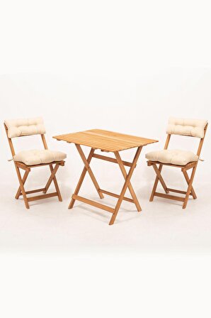 Sırt ve Oturak Minderli Balkon Bahçe Mutfak 3'lü Bistro Set Katlanır Masa-Sandalye 60x80 Masalı