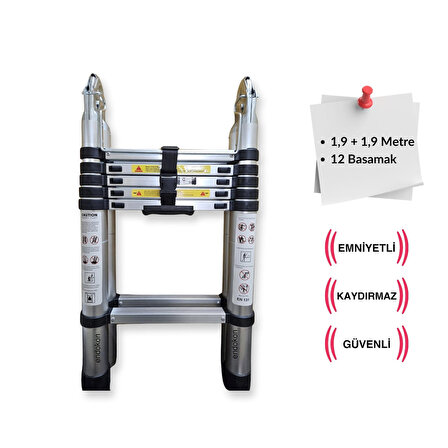 Endokon A Tipi Teleskobik / Teleskopik Alüminyum Merdiven - 190+190 cm.