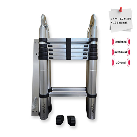Endokon A Tipi Teleskobik / Teleskopik Alüminyum Merdiven - 190+190 cm.