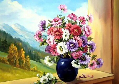 Sayılarla Elmas Boyama Hobi Seti - Cam  Önü  Çiçekler 30x40 Cm