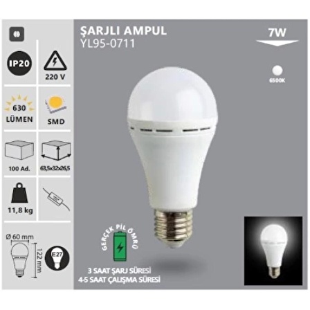 Noas YL95-0711 Şarjlı Led Ampul 7w