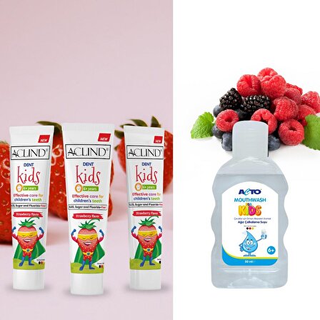 Aclind Dent Kids 75 ml Diş Macunu + ACTO® MOUTHWASH 50 ml | Çocuklar için Ağız ve Diş Bakım Seti