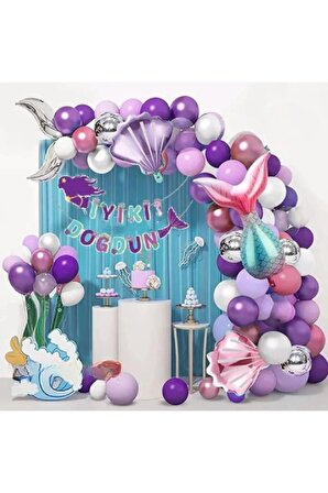 60 Adet Balonlu Deniz Kızı Lüks Doğum Günü Parti Set Doğum Günü Süsü