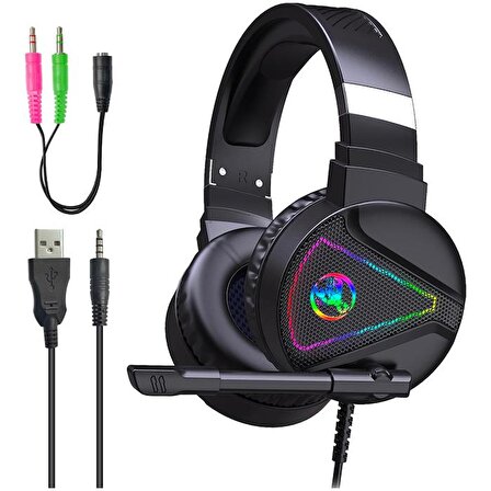 Coofbe RGB Işıklı 3 Katmanlı Hoparlör Gürültü Engelleyici 3.5MM Profesyonel Oyuncu Kafaüstü Kulaklık