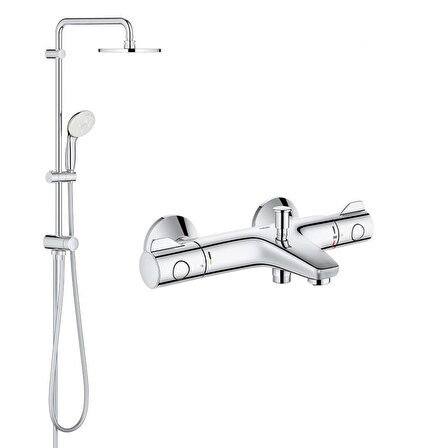 Grohe 34576000 Gümüş Çift Başlıklı Kolonlu Silindir Banyo Bataryası Seti
