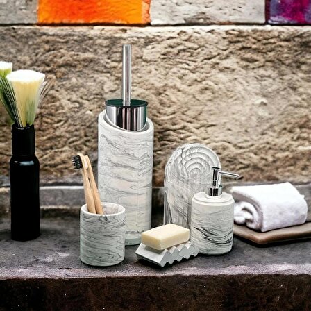 Marble Serisi Beton Banyo Seti ve Tuvalet Fırçalığı