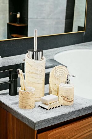 Marble Bej Serisi Beton Banyo Seti ve Tuvalet Fırçalığı