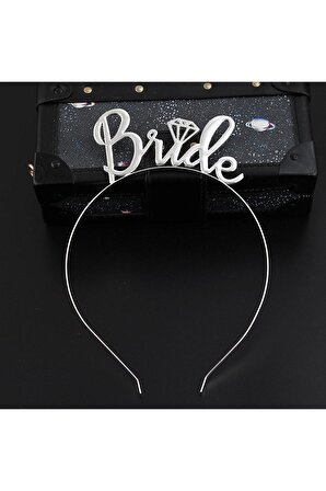 Bride Yazılı Metal Taç Gümüş gri renkli +Bekarlığa Veda Partisi Konsepti metal Taç
