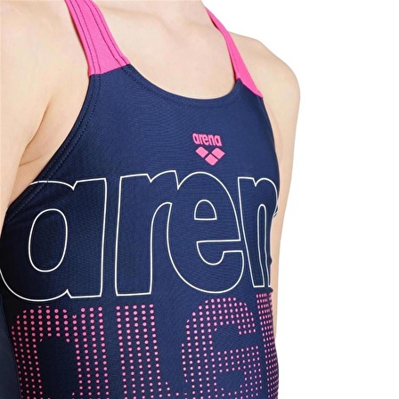 Arena Girl's Swimsuit V Back Graphic Kız Çocuk Yüzücü Mayosu Lacivert 005538780