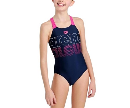 Arena Girl's Swimsuit V Back Graphic Kız Çocuk Yüzücü Mayosu Lacivert 005538780