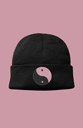 Unisex Black Pink Baskılı Bere, Yin Yang Baskılı Erkek Kadın Çocuk Bebek Outdoor Şapka