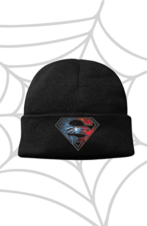 Unisex Spiderman Süperman Baskılı Katlamalı Bere, Baskılı Outdoor Kışlık Şapka