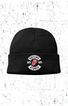 Unisex Rolling Stones Yazılı Katlamalı Bere, Rock Metal Baskılı Outdoor Kışlık Şapka