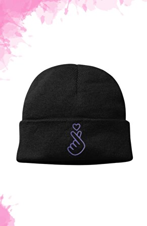 Unisex BTS Kalp İşareti Baskılı Katlamalı Bere, BTS Baskılı Outdoor Kışlık Şapka