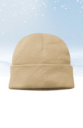 Unisex Düz Baskısız Katlamalı Bere, Baskısız Basic Outdoor Kışlık Şapka