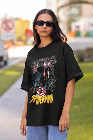 Cool Örümcek Adam Baskılı Tişört, Unisex Oversize Spiderman Baskılı Tshirt