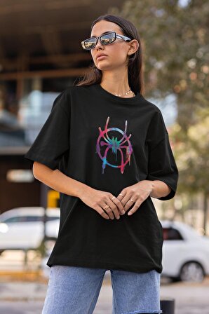 Spider Gwen Yazılı Sırt Baskılı Tişört, Unisex Oversize Spiderverse Baskılı T-shirt